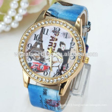 Elegant clear luxury dial lady leather hand watch